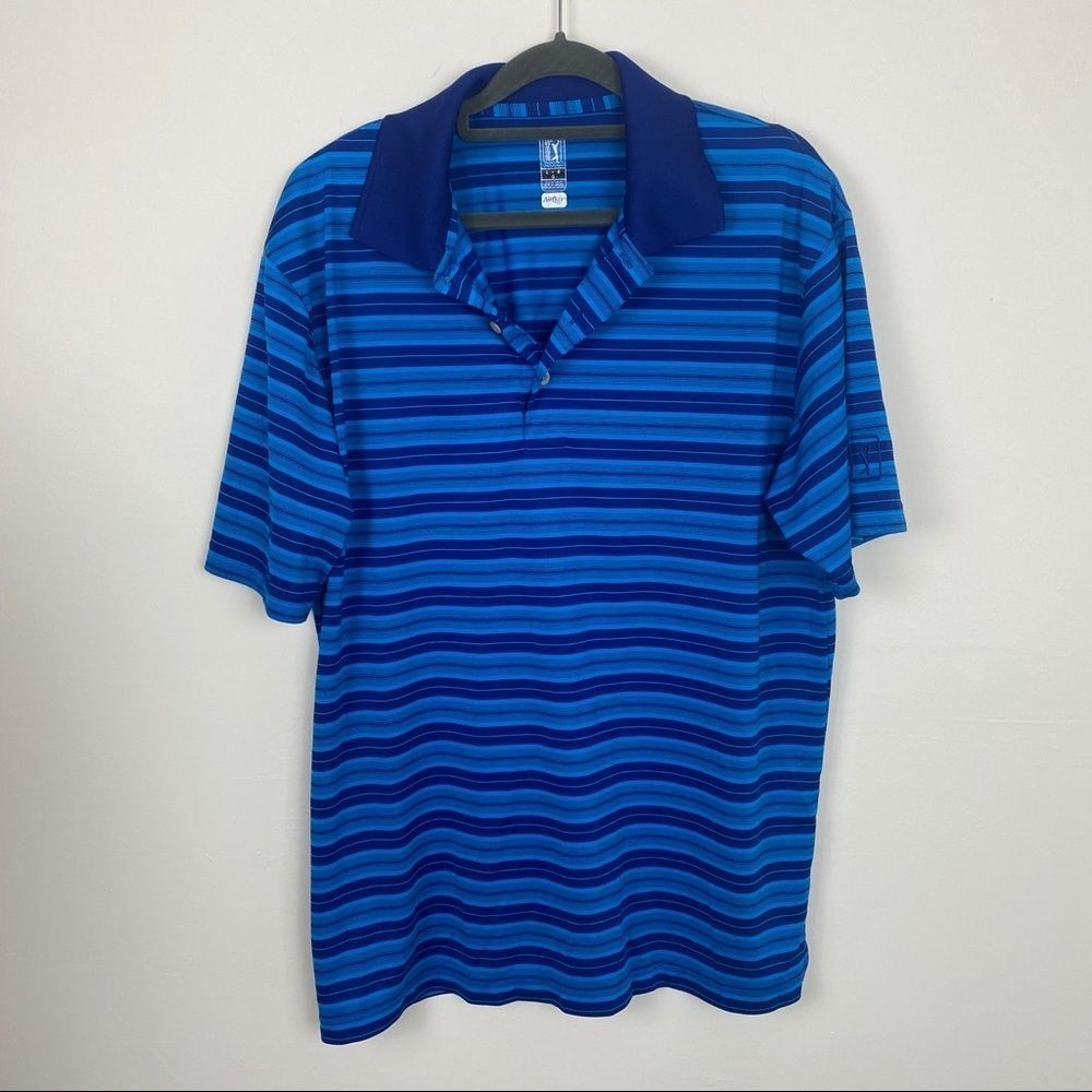 PGA Tour Blue striped golf shirt. - Picture 1 of 4